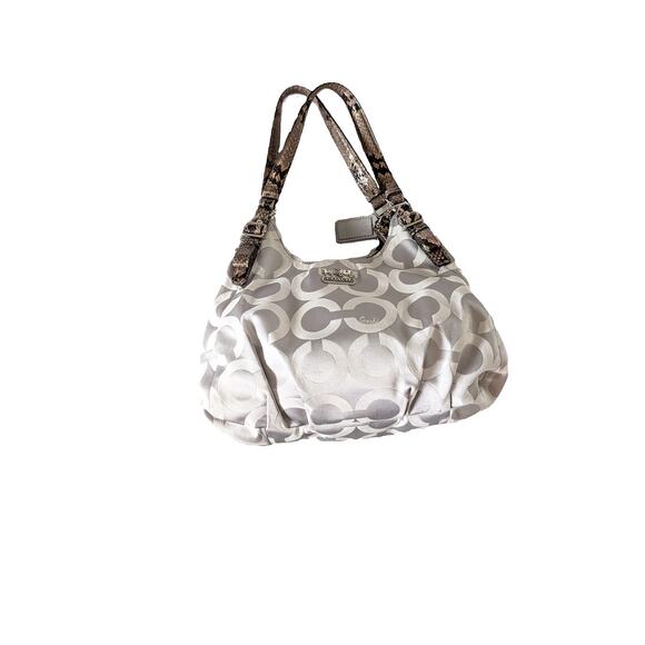 Coach Madison Op Art Sateen Maggie Shoulder Bag in Grey with Snake Skin 17689 - Picture 1 of 7